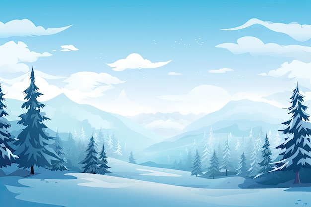 Winterlandschaft mit schneebedeckten Bäumen Blaue Lichttöne Weihnachts-Hintergrund Generative KI