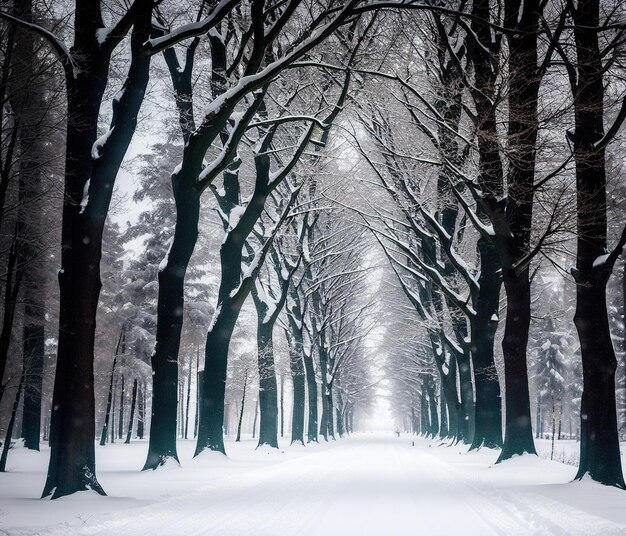 Foto winterlandschaft mit schneebedeckten bäumen