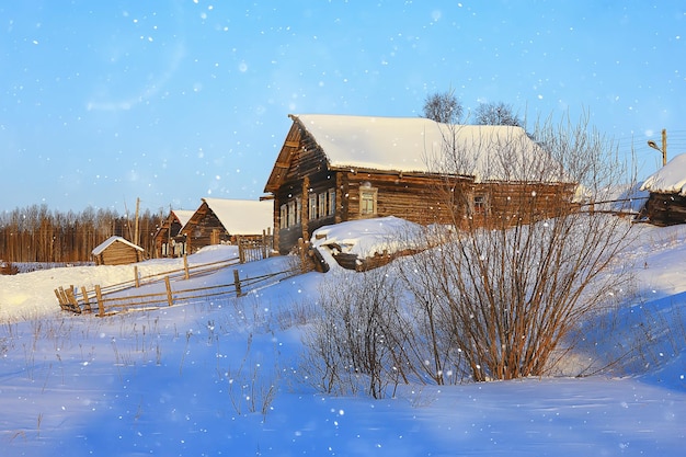 winterlandschaft russisches dorf norden holzhaus