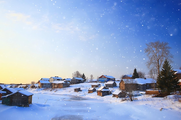 winterlandschaft russisches dorf norden holzhaus