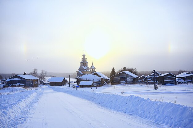 winterlandschaft russisches dorf norden holzhaus