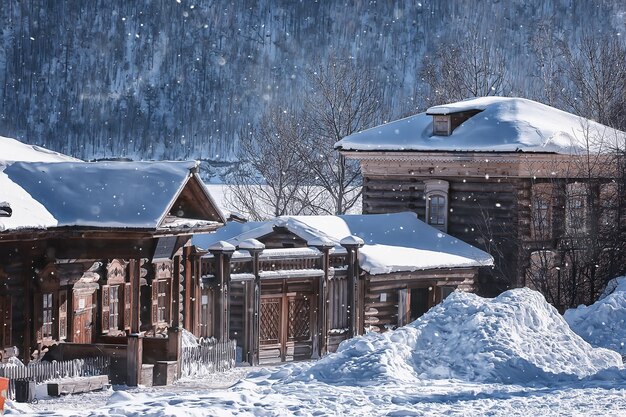 winterlandschaft russisches dorf norden holzhaus