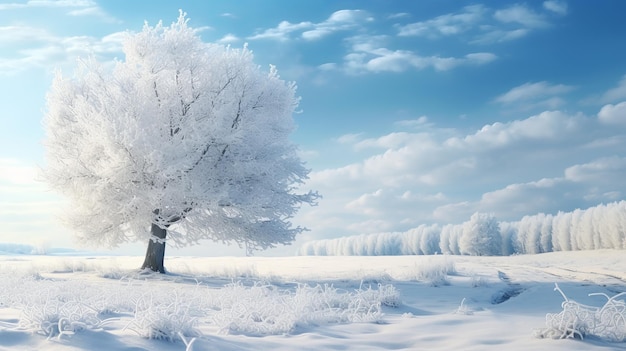 Winterlandschaft Schnee bedeckter Baum in ruhigem Wald frostigen Wiese