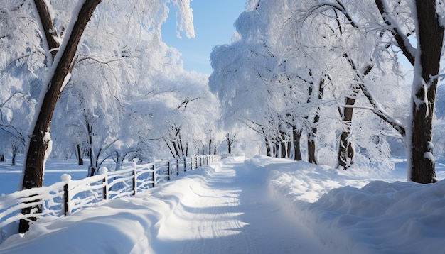 Winterlandschaft schneebedeckter Wald ruhige Szene gefrorene Schönheit, erzeugt von KI