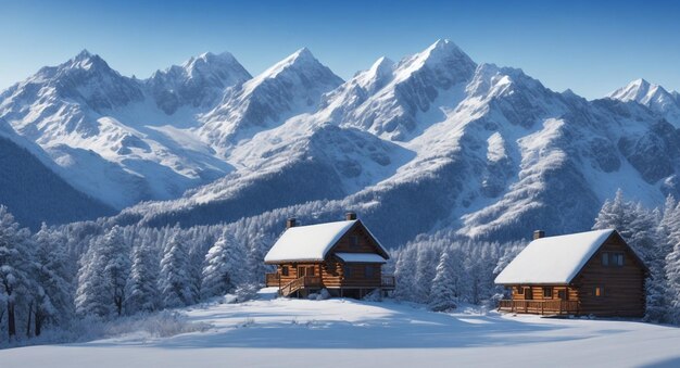 Foto winterlandschaft schöne dorfhäuser auf schneebedeckten hügeln schneebedecktes park