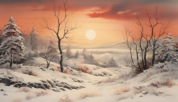 Winterlandschaft Vintage-Kunst