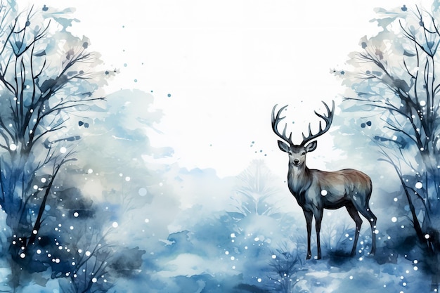 Winterliche Wildtier-Aquarell-Illustrationen, weihnachtlicher Hintergrund mit leerem Platz für Text