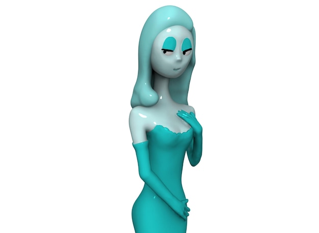 Wintermädchen in einer blauen Kleidstatuette 3drendering