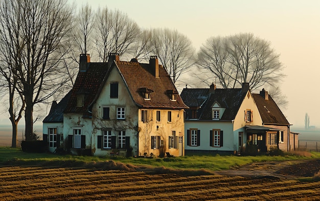 Foto wintermorgen in feldern und weinbergen mit der sonne, die aus ihrer asche aufsteigt.