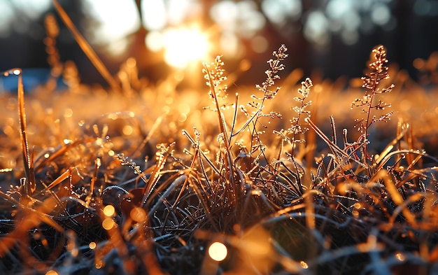 Wintermorgen in Feldern und Weinbergen mit der Sonne, die aus ihrer Asche aufsteigt.