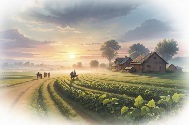 Wintermorgen Wenn die Sonne aufgeht, erwacht das Dorf mit den Geräuschen der Bauern, die sich um ihre Ernte kümmern