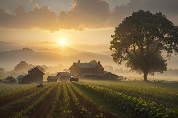 Wintermorgen Wenn die Sonne aufgeht, erwacht das Dorf mit den Geräuschen der Bauern, die sich um ihre Ernte kümmern