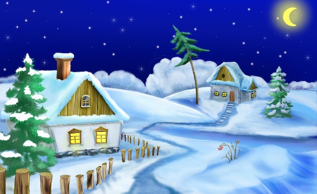 Winternacht im ukrainischen Dorf 01