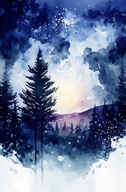 Winternacht Weihnachten Aquarell abstrakter HintergrundGenerative KI