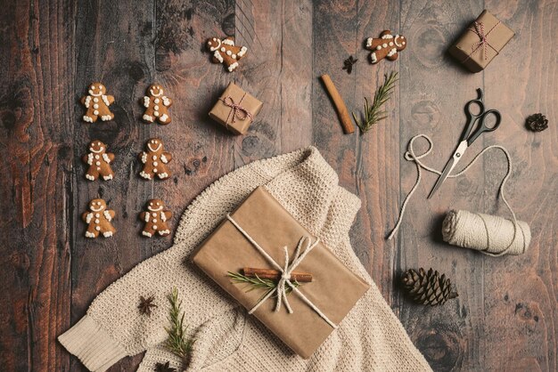 Foto winterplätzchen-lebkuchen-leckereien für gemütliche feiertagstreffen, die weihnachtsstimmung verbreiten