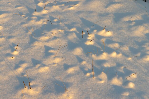 Wintersaison mit Schneeverwehungen nach Schneefall frischer und sauberer Schnee in der Natur in der Wintersaison