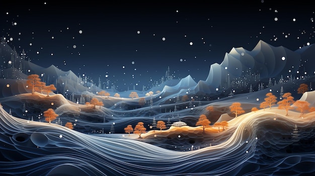 Winterschnee und Illustration mit Kiefern und klarem Himmel Erstellt mit generativem Ai