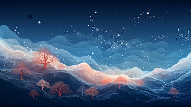 Winterschnee und Illustration mit Kiefern und klarem Himmel Erstellt mit generativem Ai