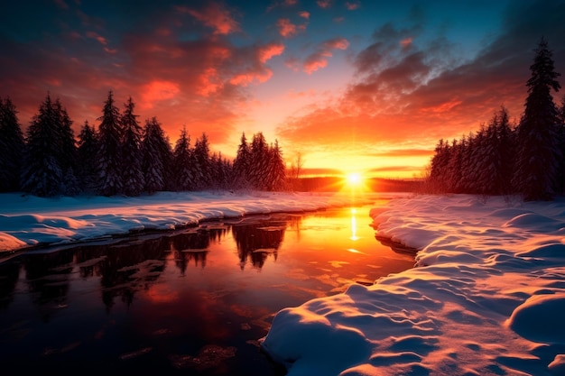 Wintersonnenwende Sonnenuntergang mit Sonnenuntergang am kürzesten Tag des Jahres KI-generativ