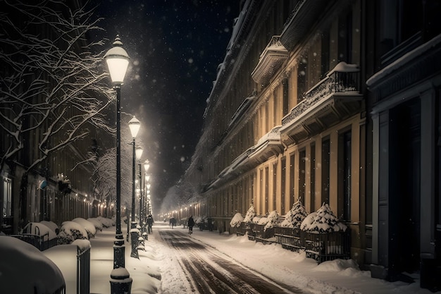 Winterstadt-Straßenlandschaft, neuronales Netzwerk, generiert