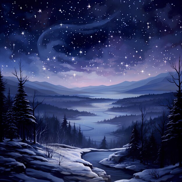 Winterstarlit Night Bildet einen ruhigen Winternachthimmel