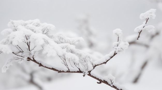 Winterumarmungszweig mit Schnee auf einem natürlichen Hintergrund, heitere Schönheit