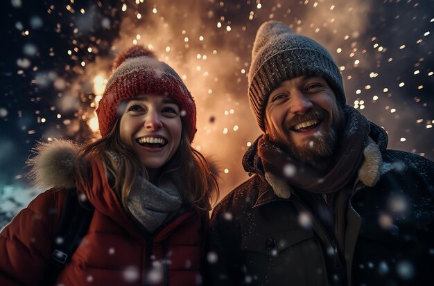 Wintervibrationen genießen den Winter fröhlich mit einem lächelnden und glücklichen Gesicht