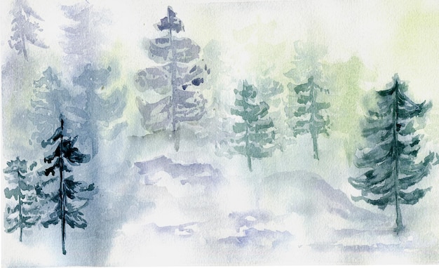 Winterwald Hintergrund Aquarell Illustration handgezeichnet