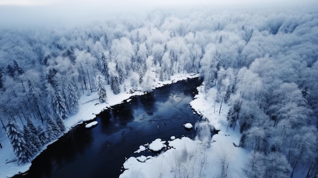 Winterwald im Schnee Drohnenansicht Die Schönheit der Winternatur Bäume im Schnee