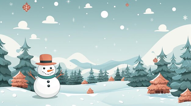 Winterwald mit einem Schneemann-Vektor-Illustrationshintergrund