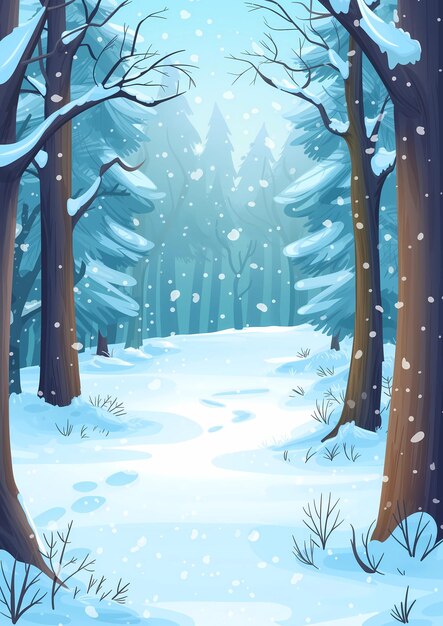 Winterwald mit schneebedeckten Bäumen Illustration