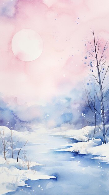 Winterwunderland mit minimalen Details Hintergrund Aquarell