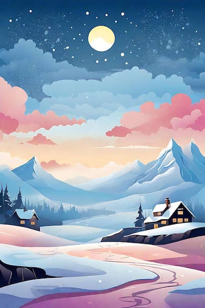 Winterwunderland-Vektorillustration-Sonnennachtnebel und Shishir-Landschaft