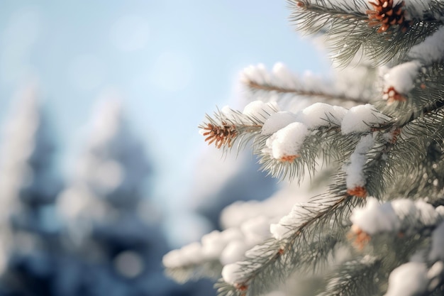 Winterzeit mit schneebedeckten Zweigen von Kiefern im Weihnachtsfest Generative Ai