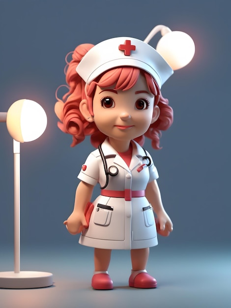 Winzige, niedliche isometrische 3D-Darstellung einer Krankenschwesterfigur