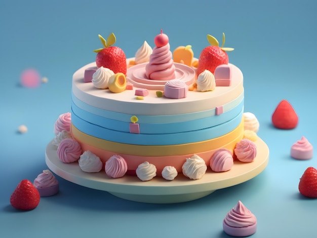 Winziger süßer isometrischer 3D-Render-Kuchen