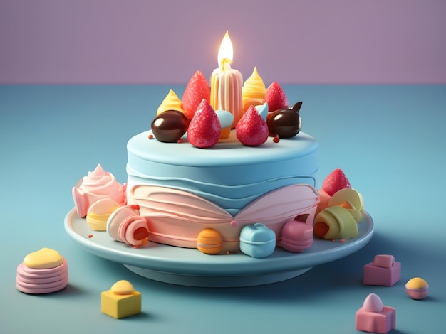 Winziger süßer isometrischer 3D-Render-Kuchen