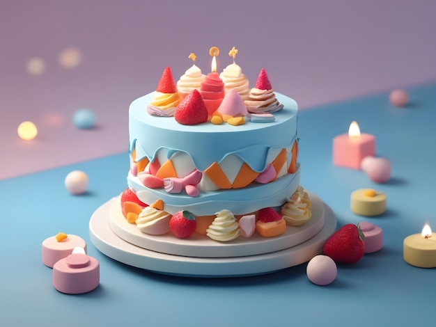 Winziger süßer isometrischer 3D-Render-Kuchen