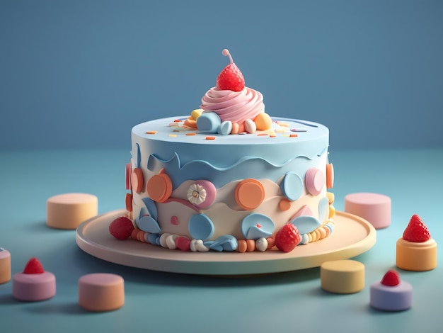 Winziger süßer isometrischer 3D-Render-Kuchen