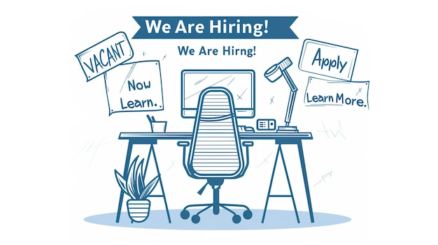Wir stellen ein Recruitment-Konzept mit Megaphone und Team-Mitarbeiter ein, die zusammen in der Office-Illustration arbeiten.