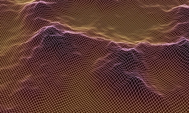 Wireframe de grade de montanha topográfica gradiente 3D.