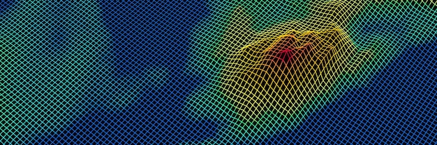 Wireframe de grade topográfica 3D. Ilha de cor gradiente.