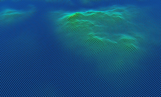 Wireframe de grade topográfica renderizado 3D. Ilha de gradiente.