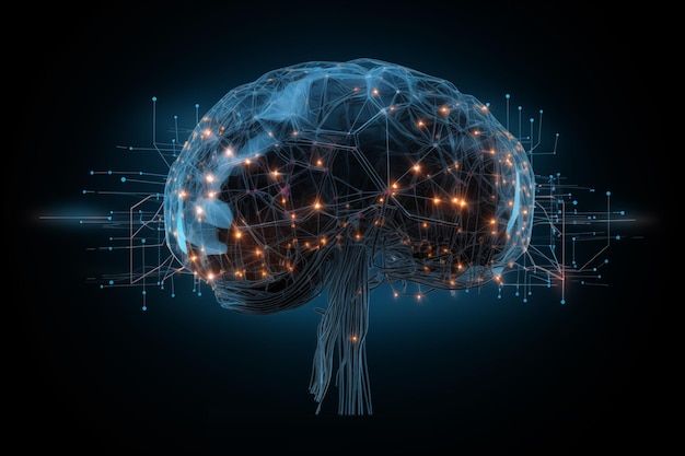 wireframe mesh de conceito de tecnologia cerebral por Generative AI