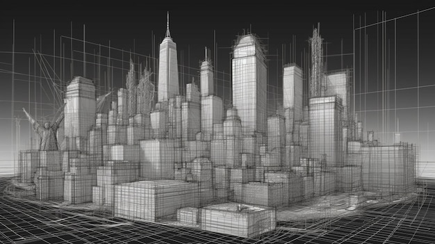 Wireframe New York City Vorderansicht