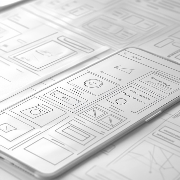 Foto wireframe que muestra la navegación y la jerarquía de contenido para una aplicación móvil