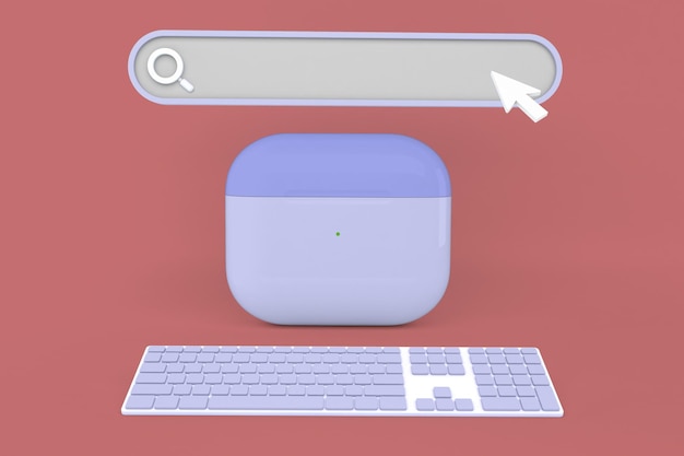 Wireless-Pods und Website-Icons Vorderseite auf rotem Hintergrund