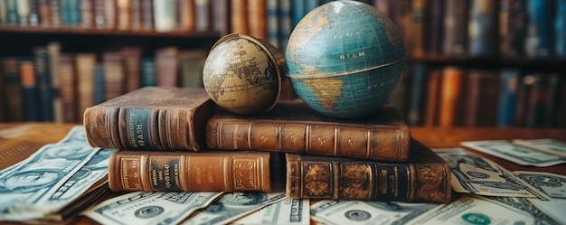 Wirtschaftsforschung mit Büchern, Diagrammen, Global Wallpaper