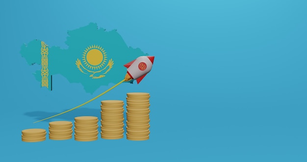 Wirtschaftswachstum im Land Kasachstan für Infografiken und Social-Media-Inhalte in 3D-Rendering