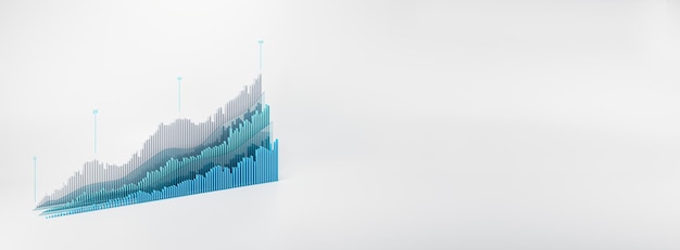 Foto wirtschaftswachstum und börsenkonzept mit pegelindikatoren über digitalen grafischen finanzdiagrammen auf abstraktem, leerem weißem hintergrund mit platz für werbeplakat 3d-rendering-mockup